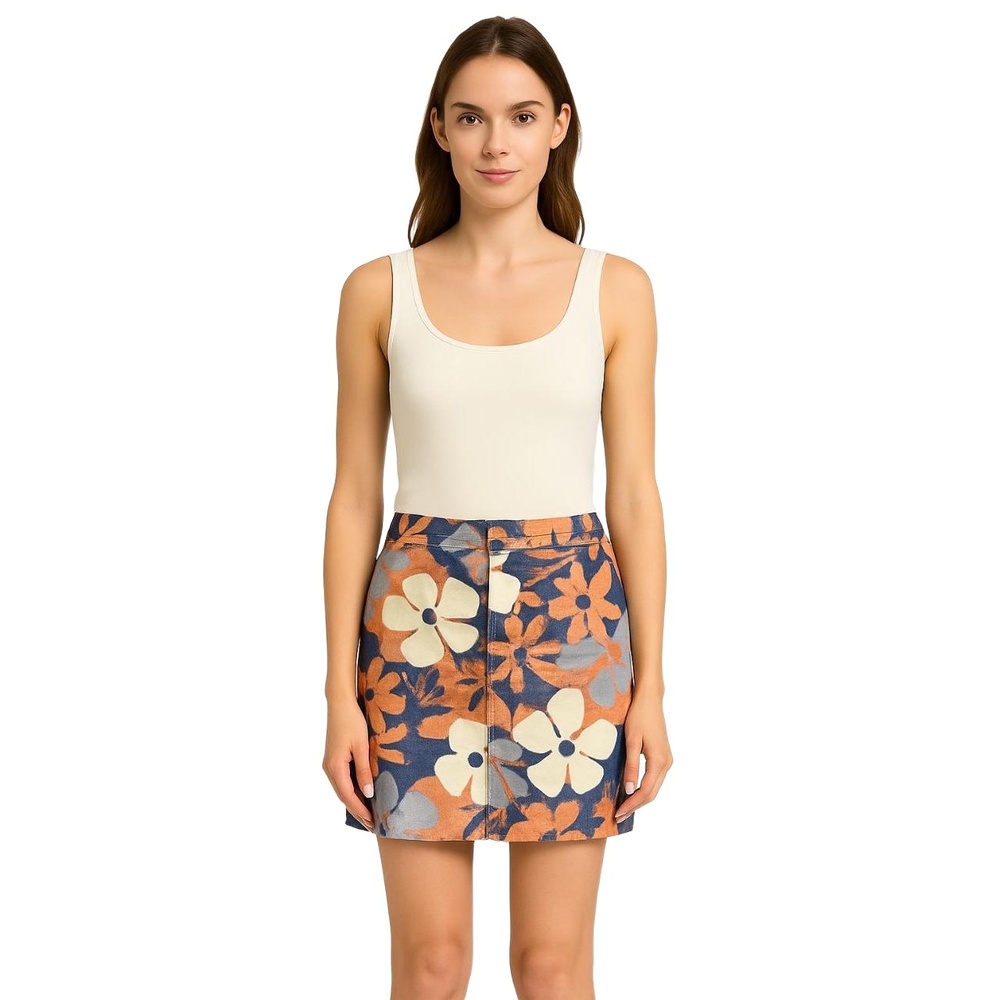AVENTURA CLOTHING Women’s Skirt Size 16 Orange Blue Floral ORGANIC Cotton